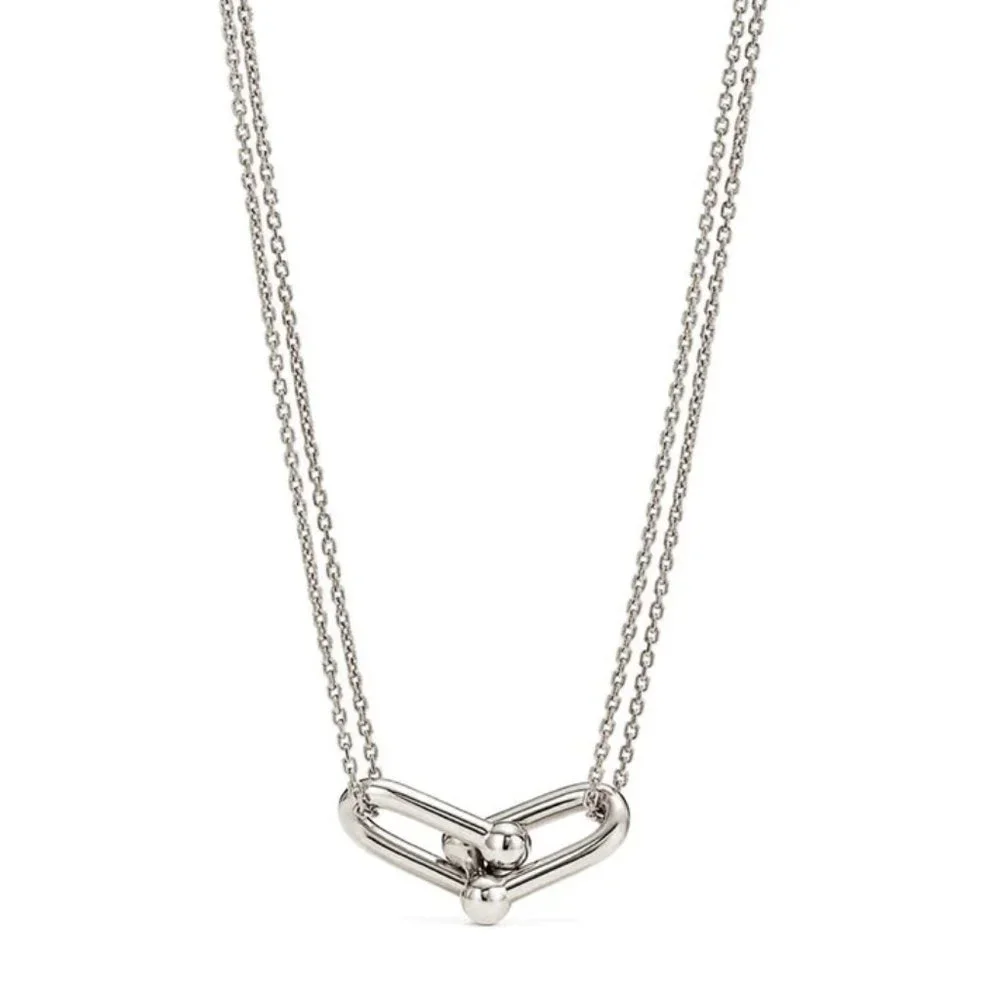 NEW Silver/Gold Simple Double Lock Necklace - Picture 3 of 5
